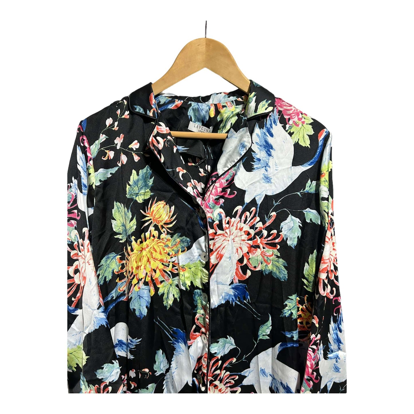 Laycuna London Oriental Bird Print Silk Satin Nightshirt Pyjama's - Recurring.Life