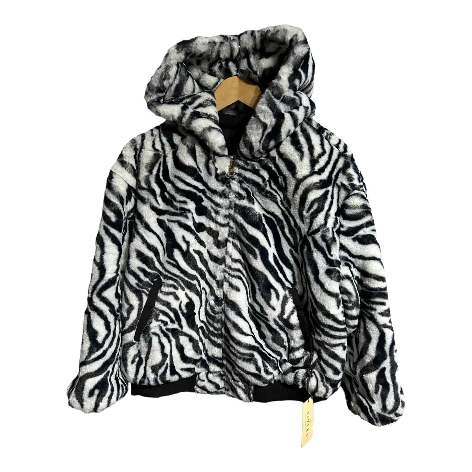 Jayley Collection Faux Fur Zebra Print Reversible Hooded Jacket - Recurring.Life