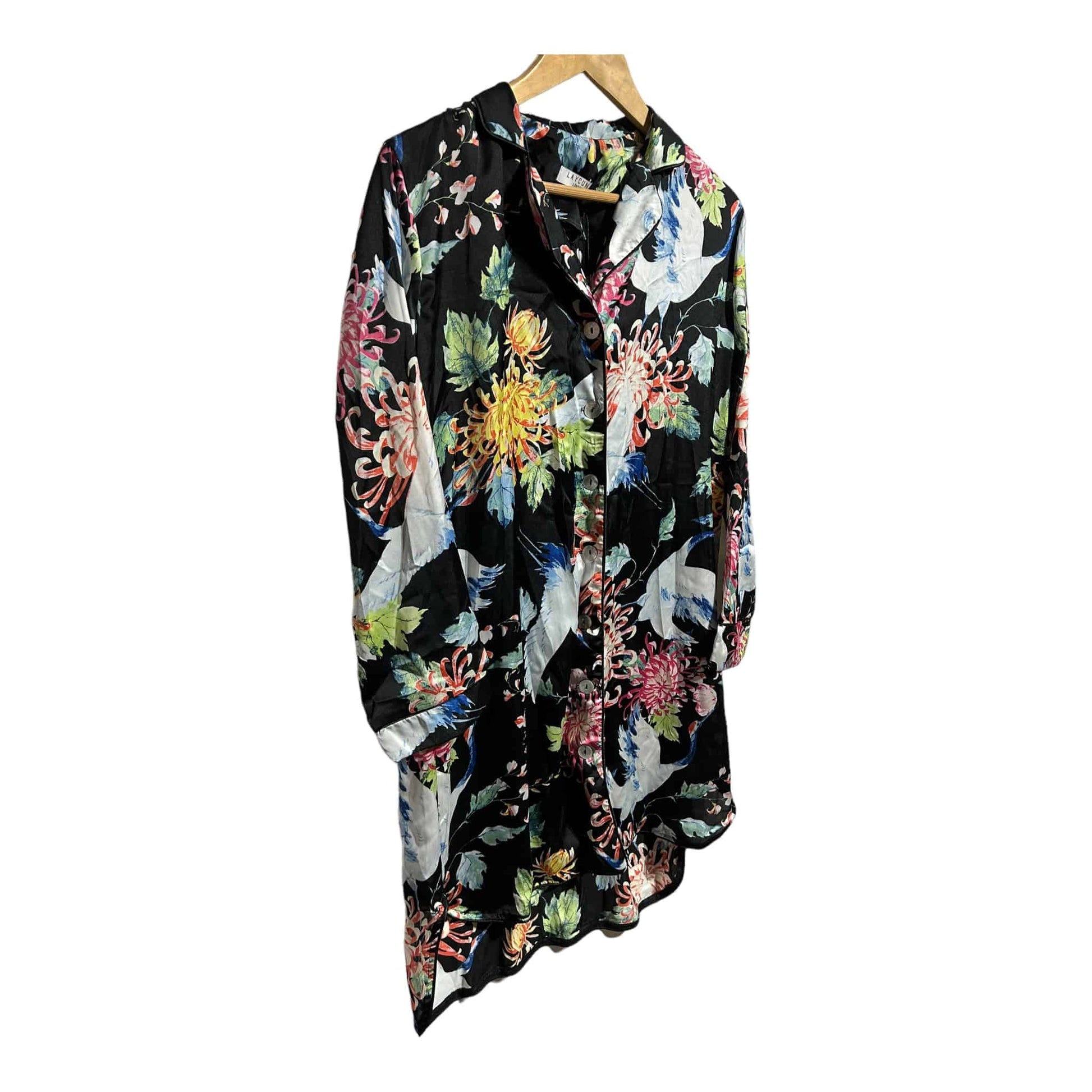 Laycuna London Oriental Bird Print Silk Satin Nightshirt Pyjama's - Recurring.Life