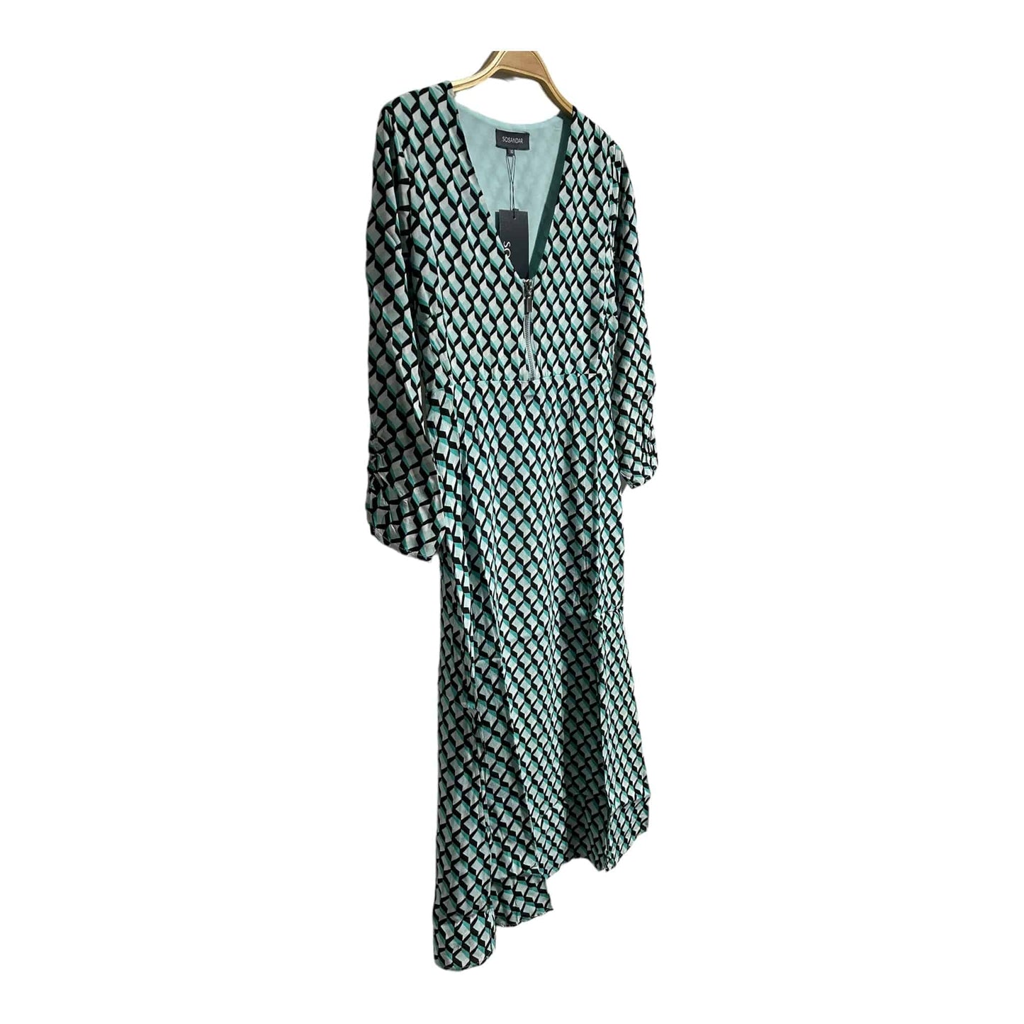 Sosandar Geometric Zip Neck Fit & Flare Dress - Recurring.Life