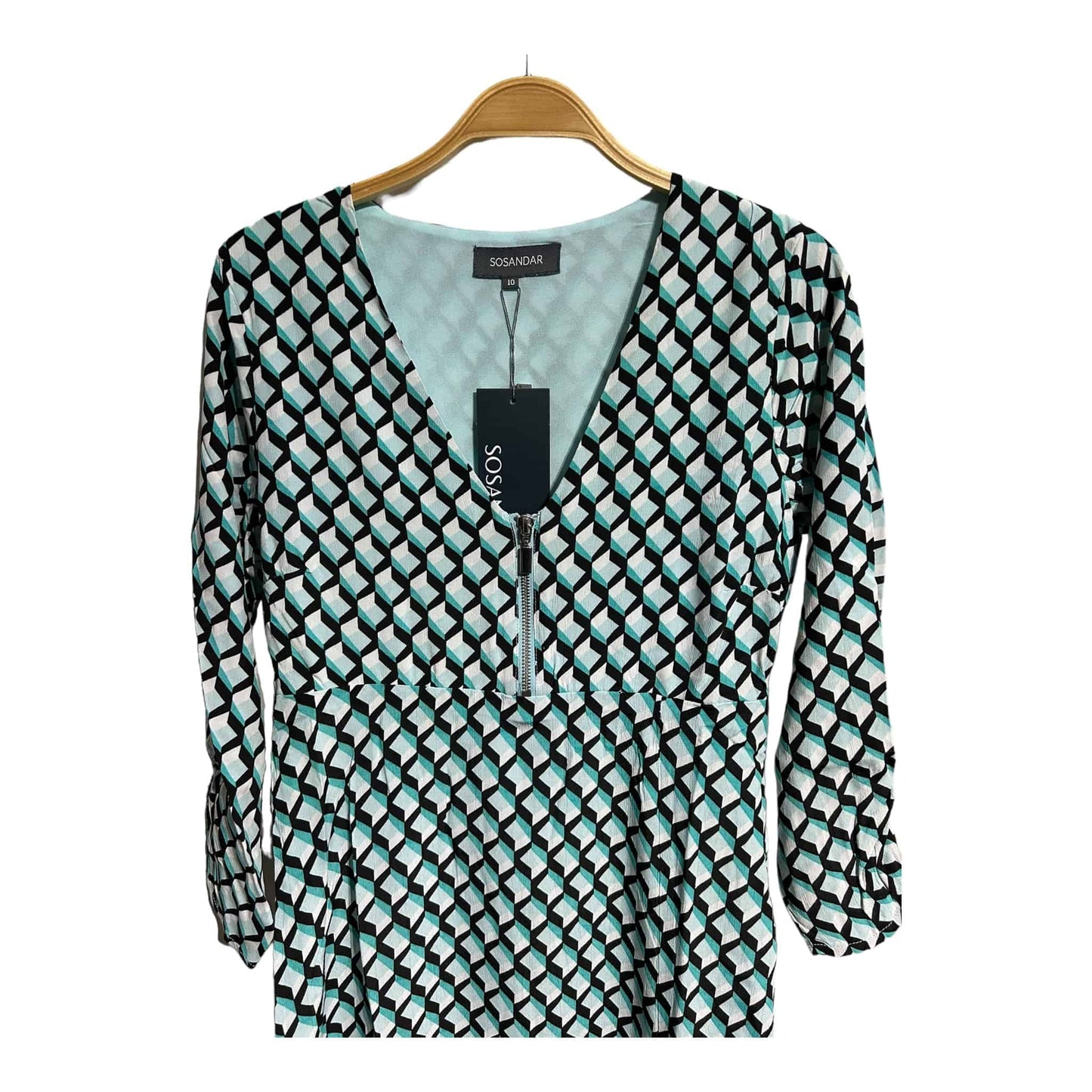 Sosandar Geometric Zip Neck Fit & Flare Dress - Recurring.Life