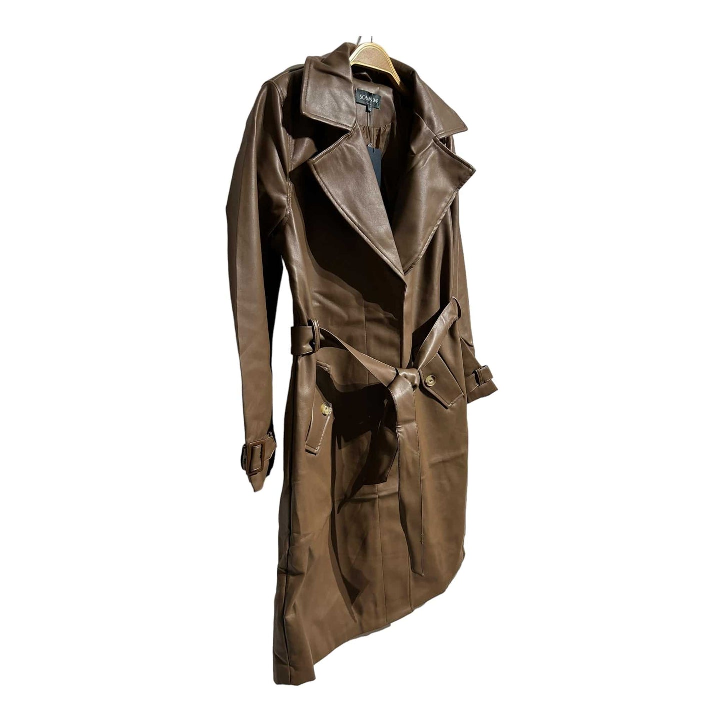 Sosandar Faux Leather Belted Trench Coat - Recurring.Life