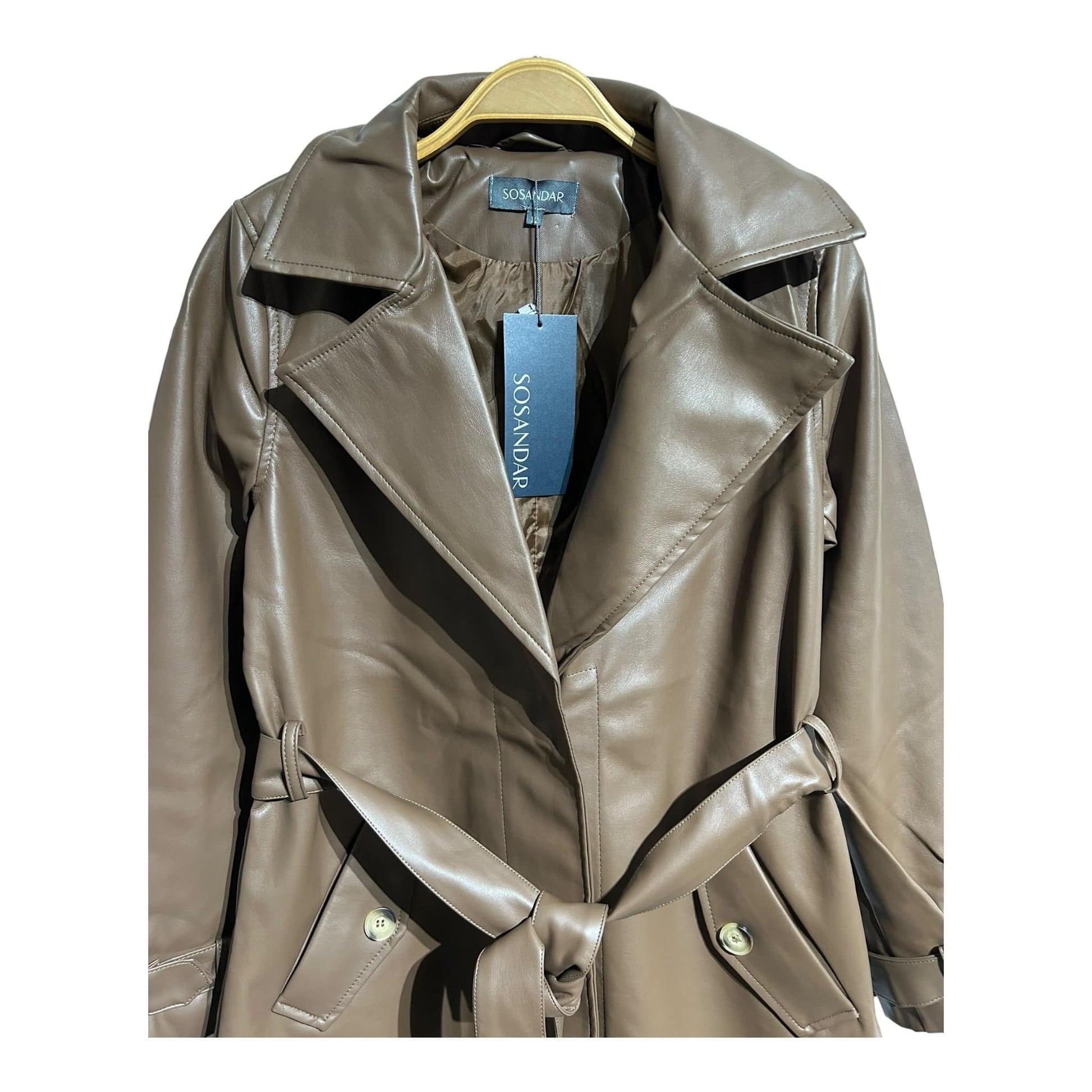 Sosandar Faux Leather Belted Trench Coat - Recurring.Life